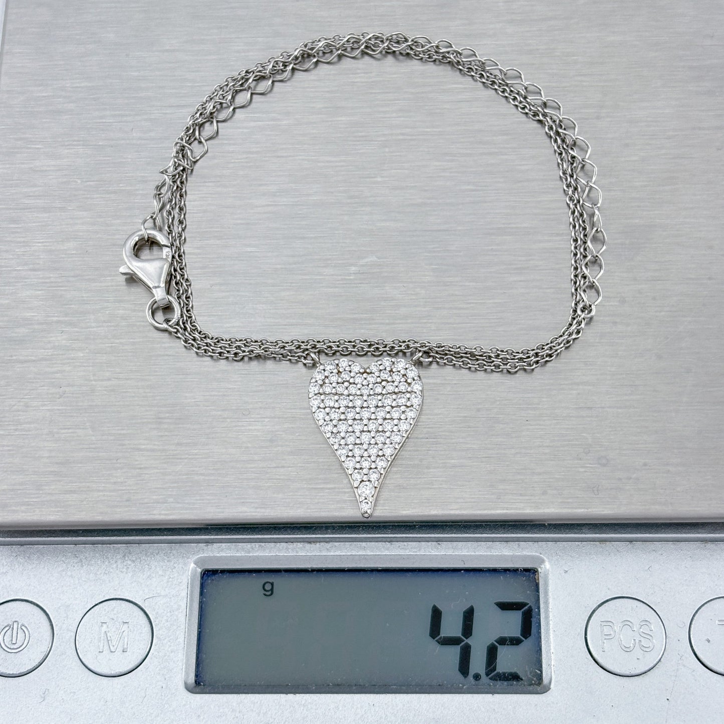 Vintage Sterling Silver 925 Cubic Zirconia Heart Necklace 16"-20"