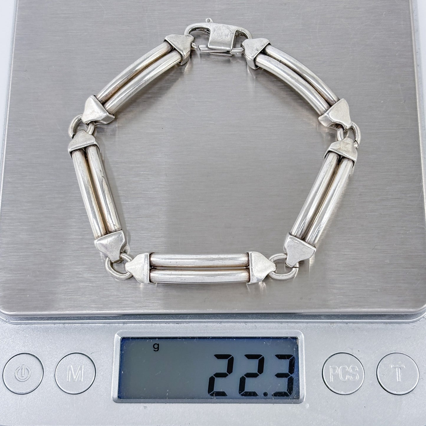 Estate Sterling Silver 925 Cylindrical Link Bracelet 7.5"