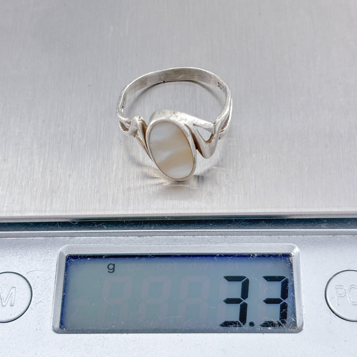 Vintage Sterling Silver 925 Mother of Pearl Oval Ring Size 8.5