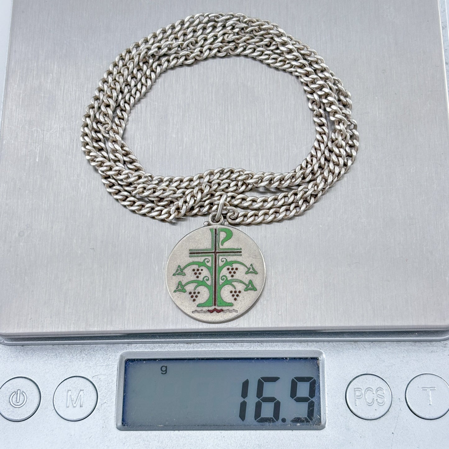 Vintage Creed Sterling Silver 925 Chi-Rho Christogram Medallion Necklace 25"
