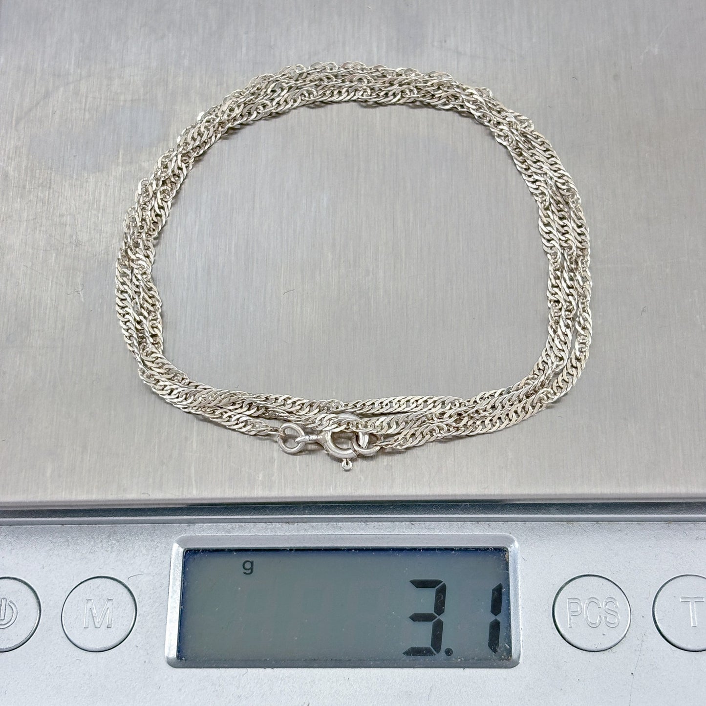 Vintage Sterling Silver 925 Singapore Chain Necklace 21.5"
