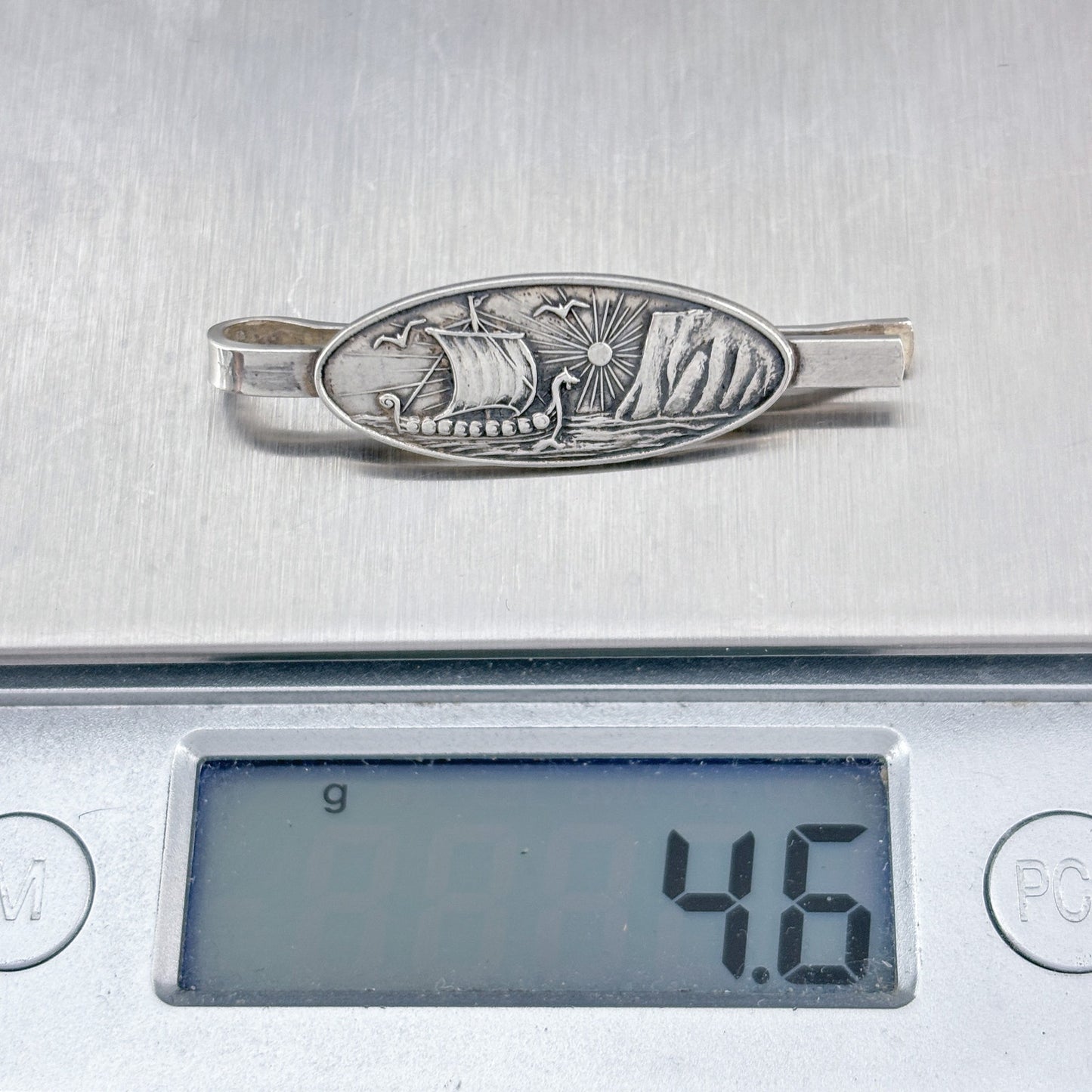 Vintage 830 Silver Viking Ship Tie Clip