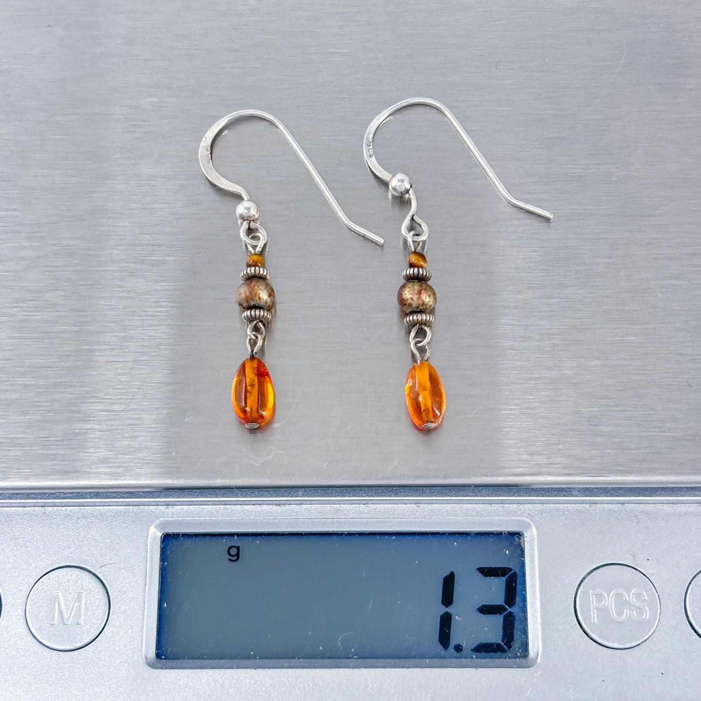Vintage Sterling Silver 925 Citrine Drop Earrings