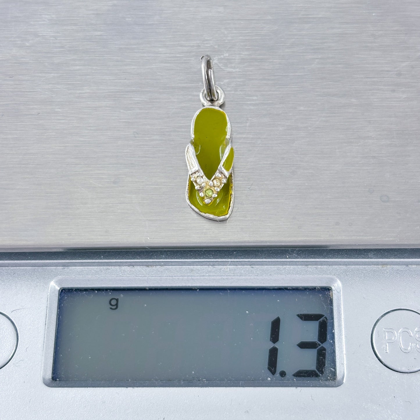 Vintage Sterling Silver 925 Lime Green Cubic Zirconia Flip Flop Charm