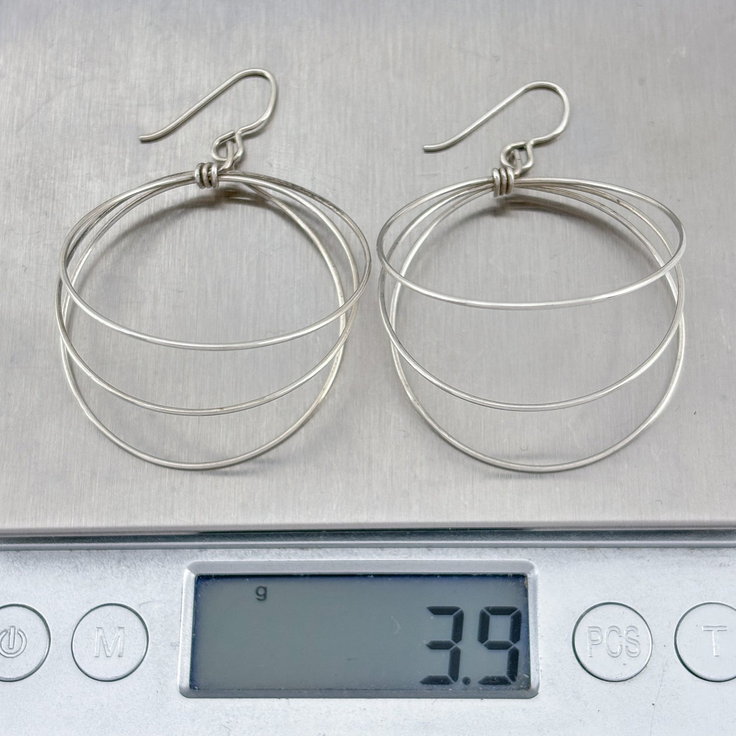 Vintage Sterling Silver 925 Multi Hoop Dangle Earrings