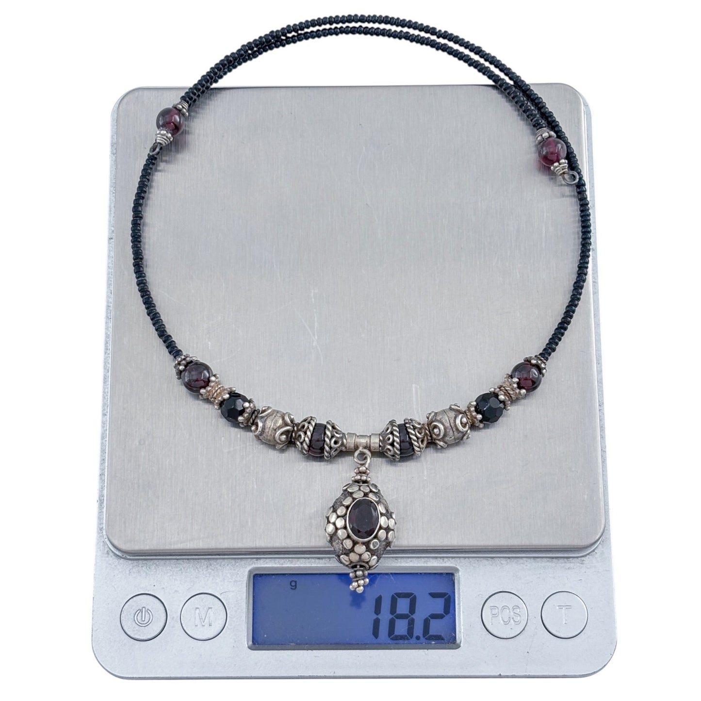 Vintage Sterling Silver 925 Garnet Bead Necklace 16"