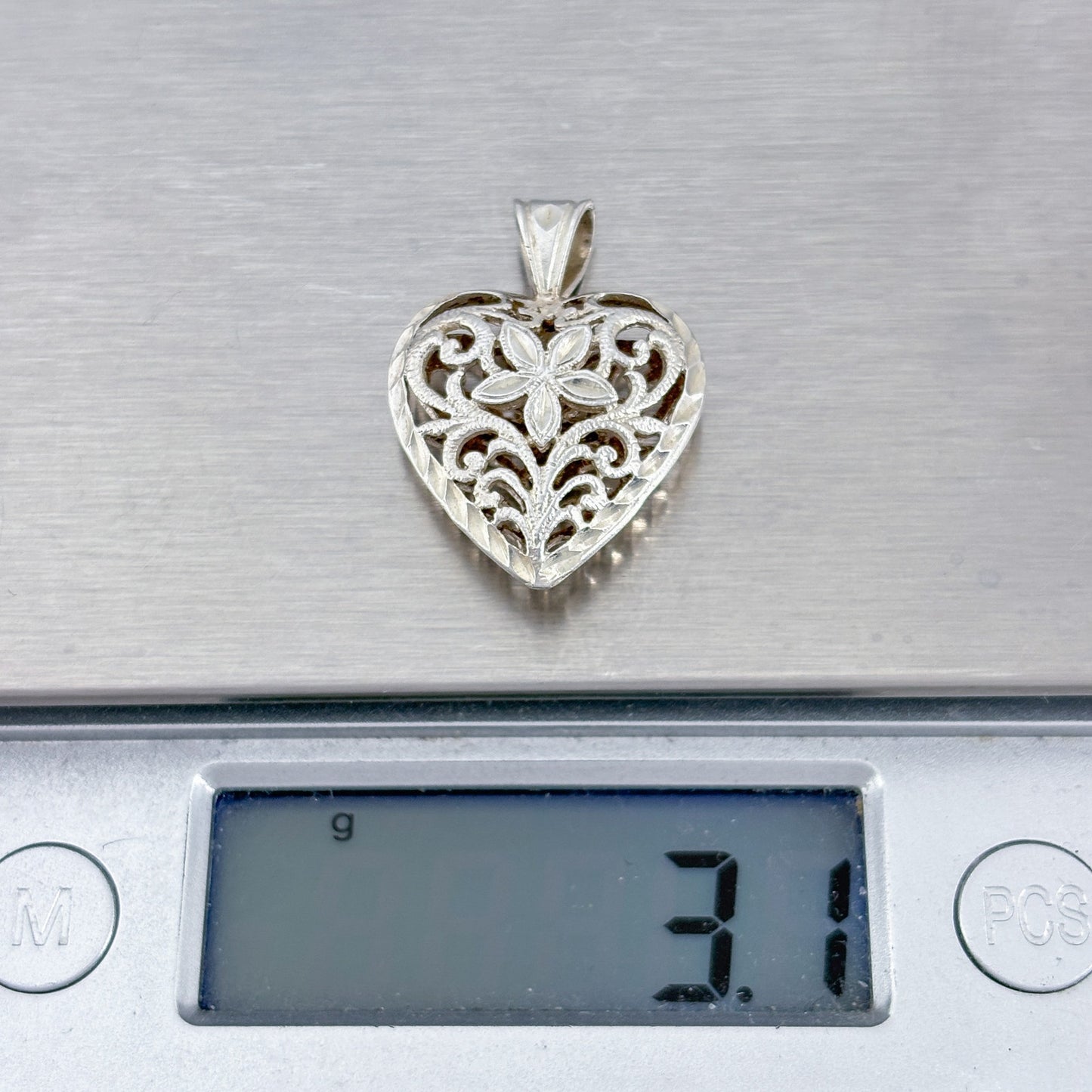 Vintage Sterling Silver 925 Filigree Heart Pendant