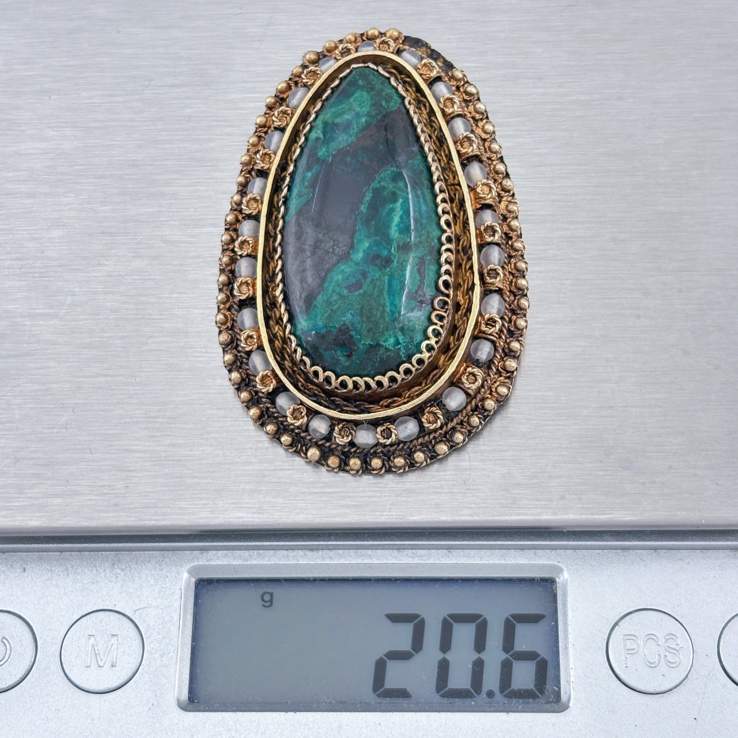 Vintage Sterling Silver 925 Gold Vermeil Eilat Stone Brooch Pendant