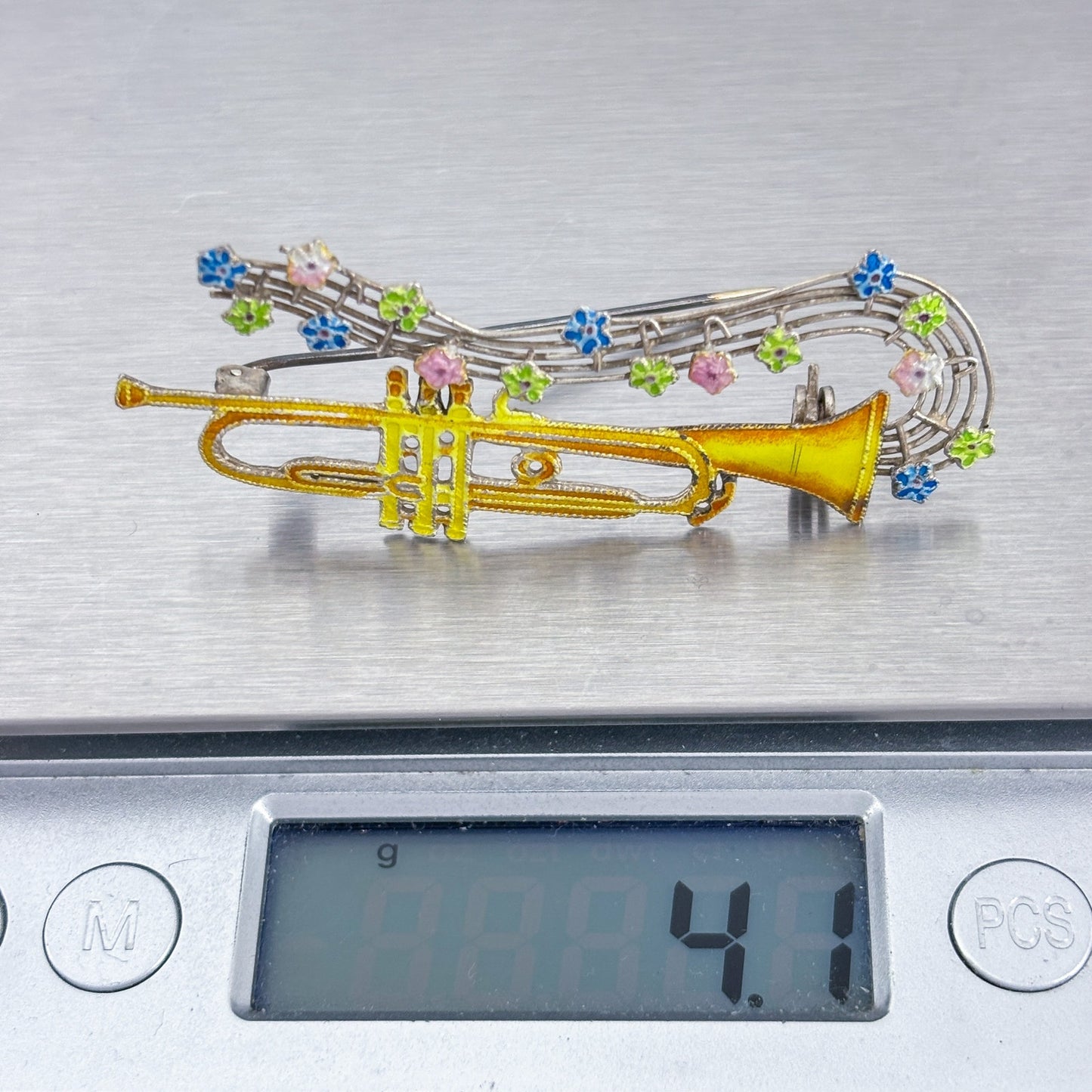 Vintage Sterling Silver 925 Trumpet Music Brooch