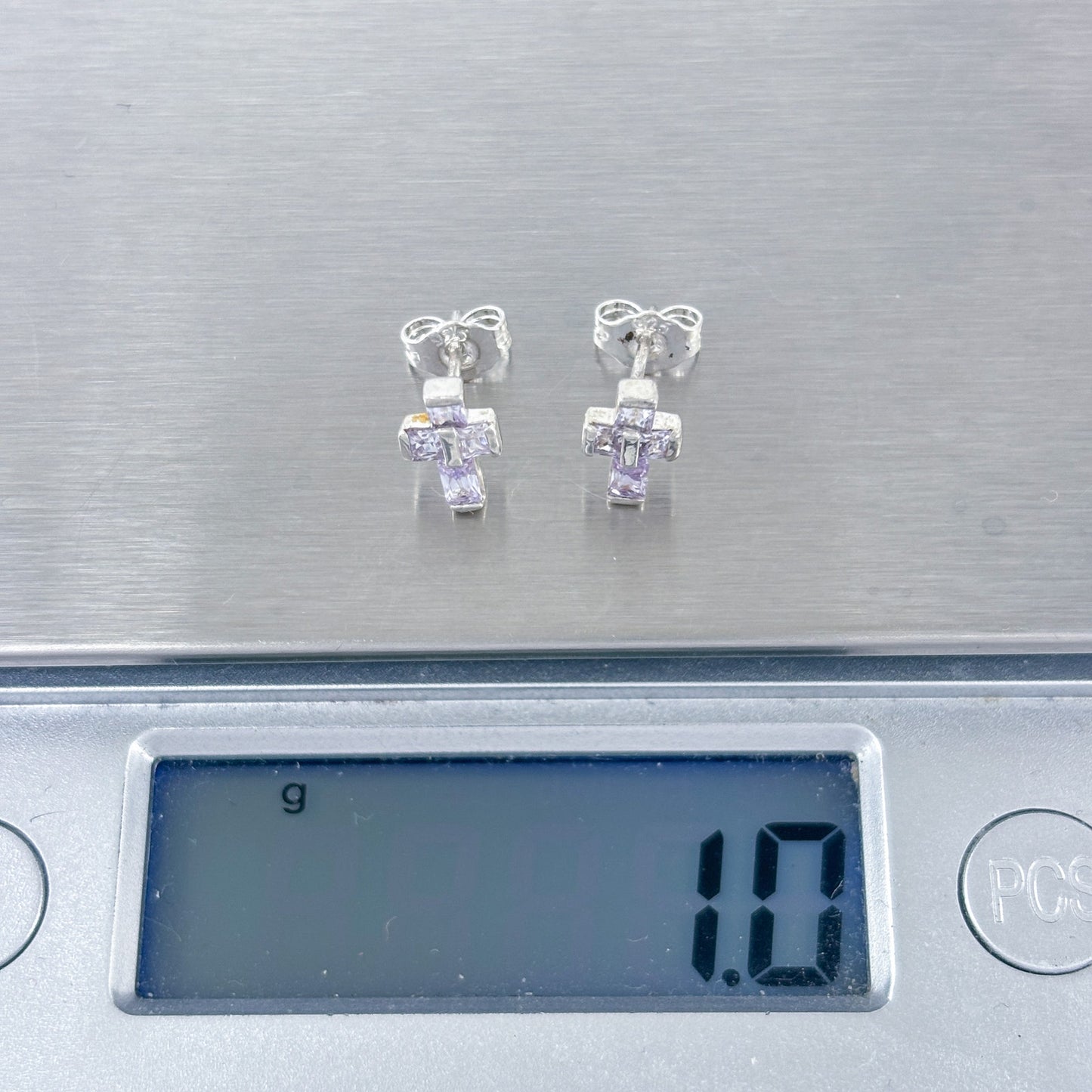 Vintage Sterling Silver 925 Cubic Zirconia Cross Stud Earrings