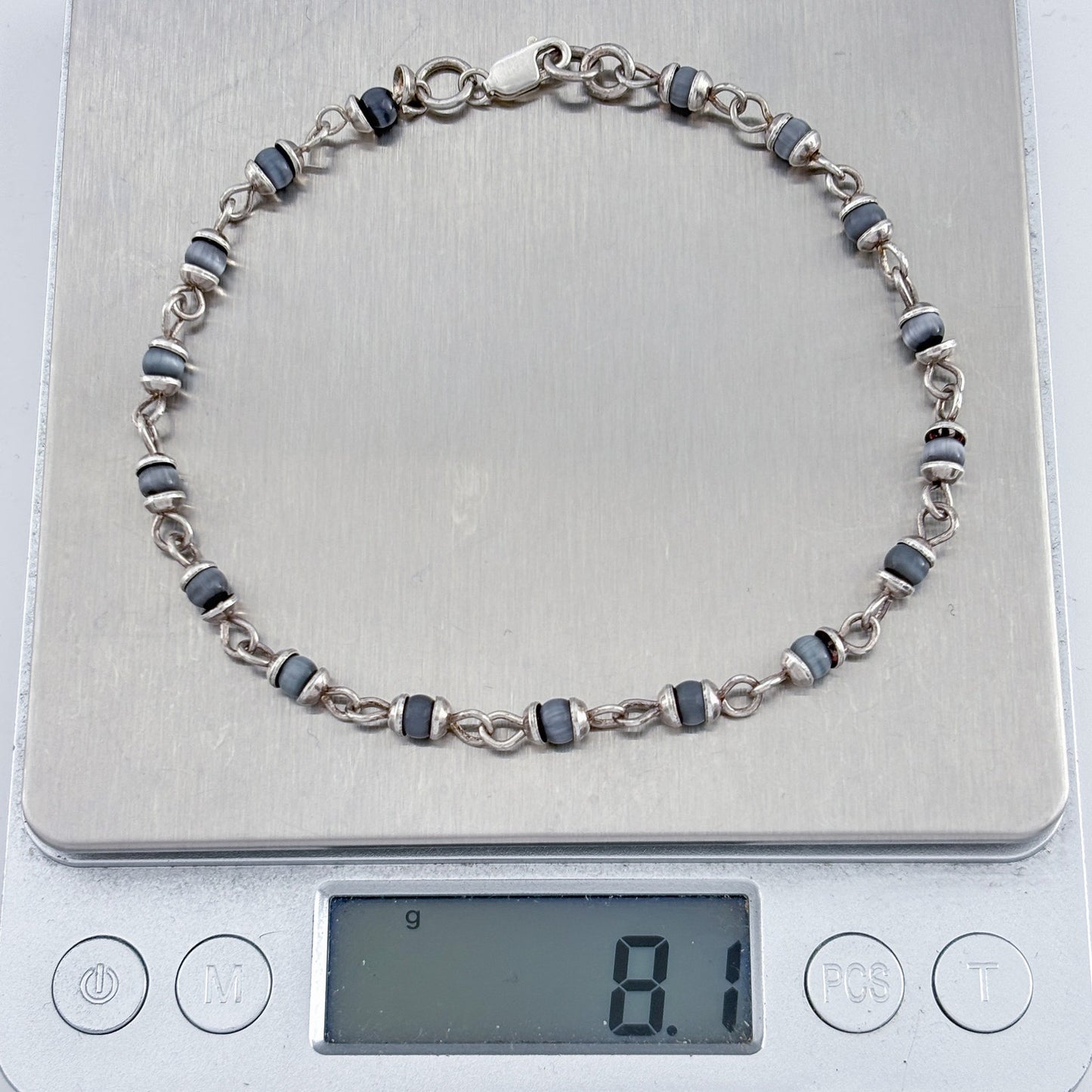 Vintage Sterling Silver 925 Cat's Eye Chain Anklet 9.25"