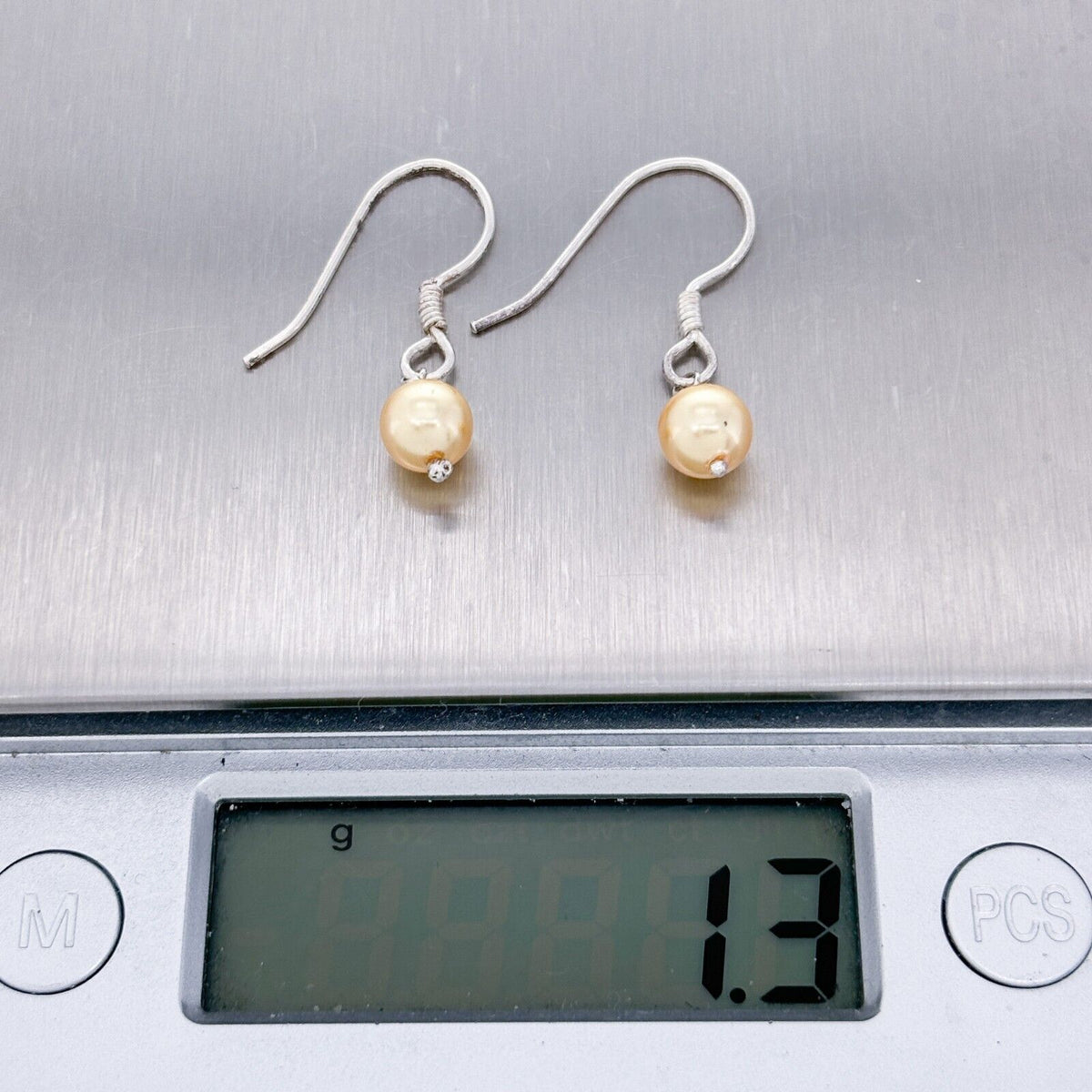 Vintage Silver-Tone Champagne Imitation Pearl Dangle Earrings