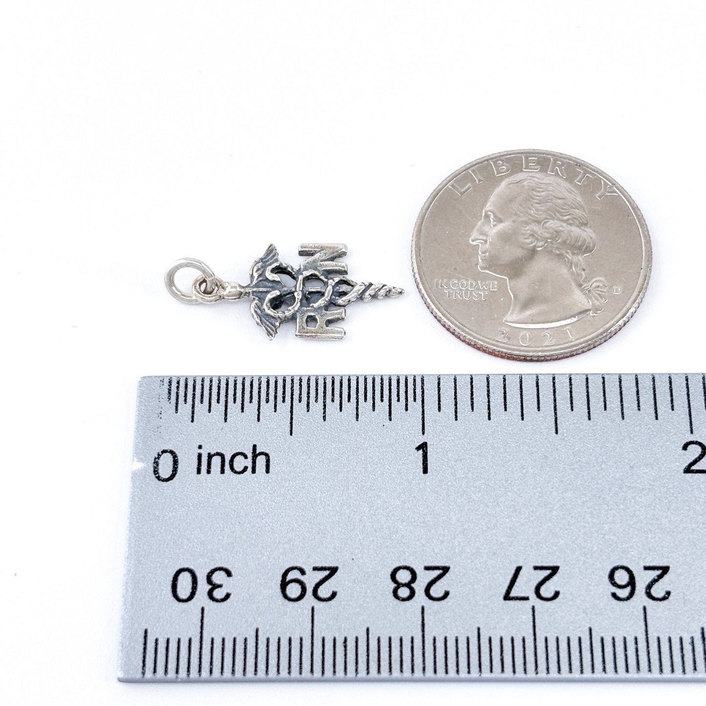 Vintage Sterling Silver 925 RN Caduceus Nurse Charm Pendant