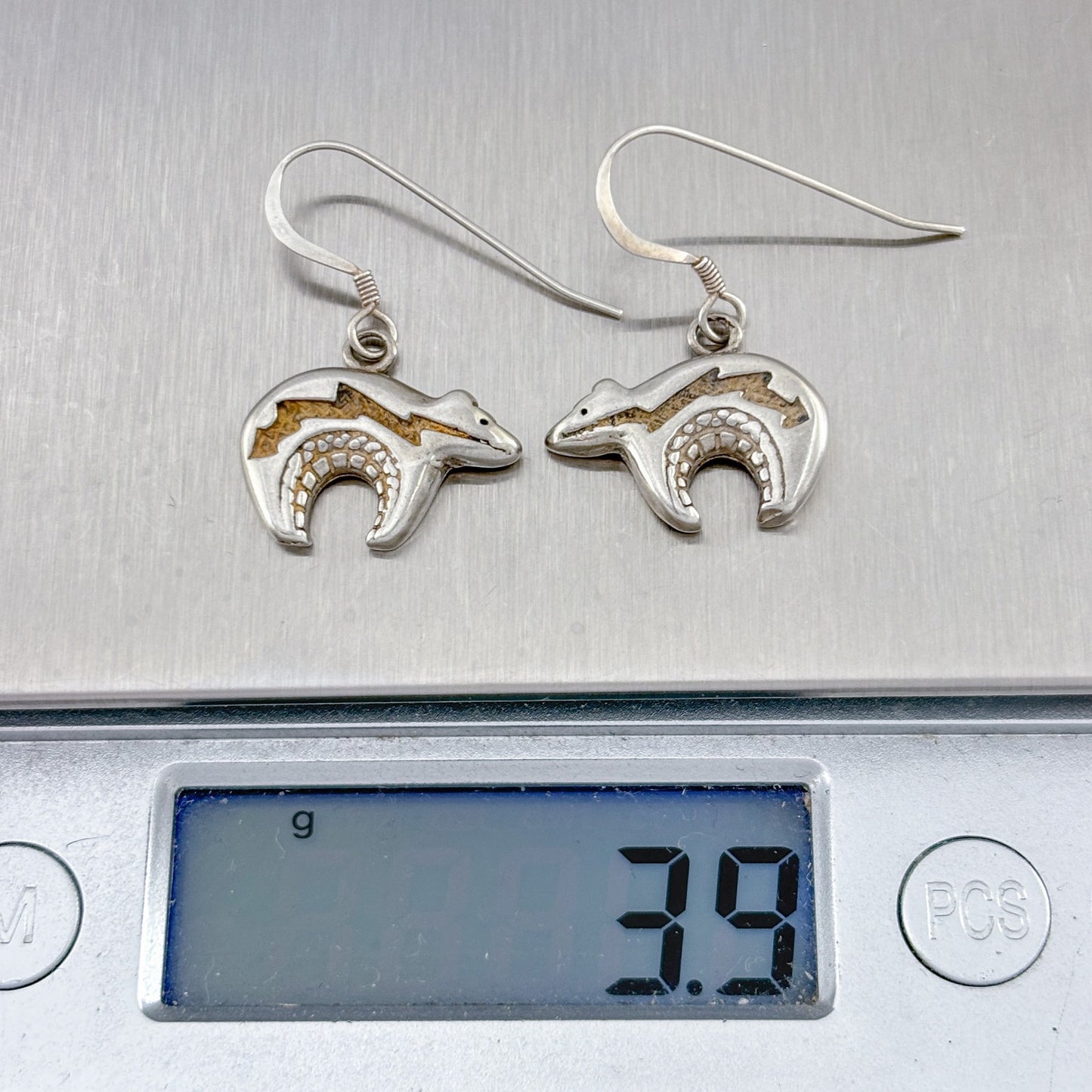 Vintage Sterling Silver 925 Bear Fetish Dangle Earrings