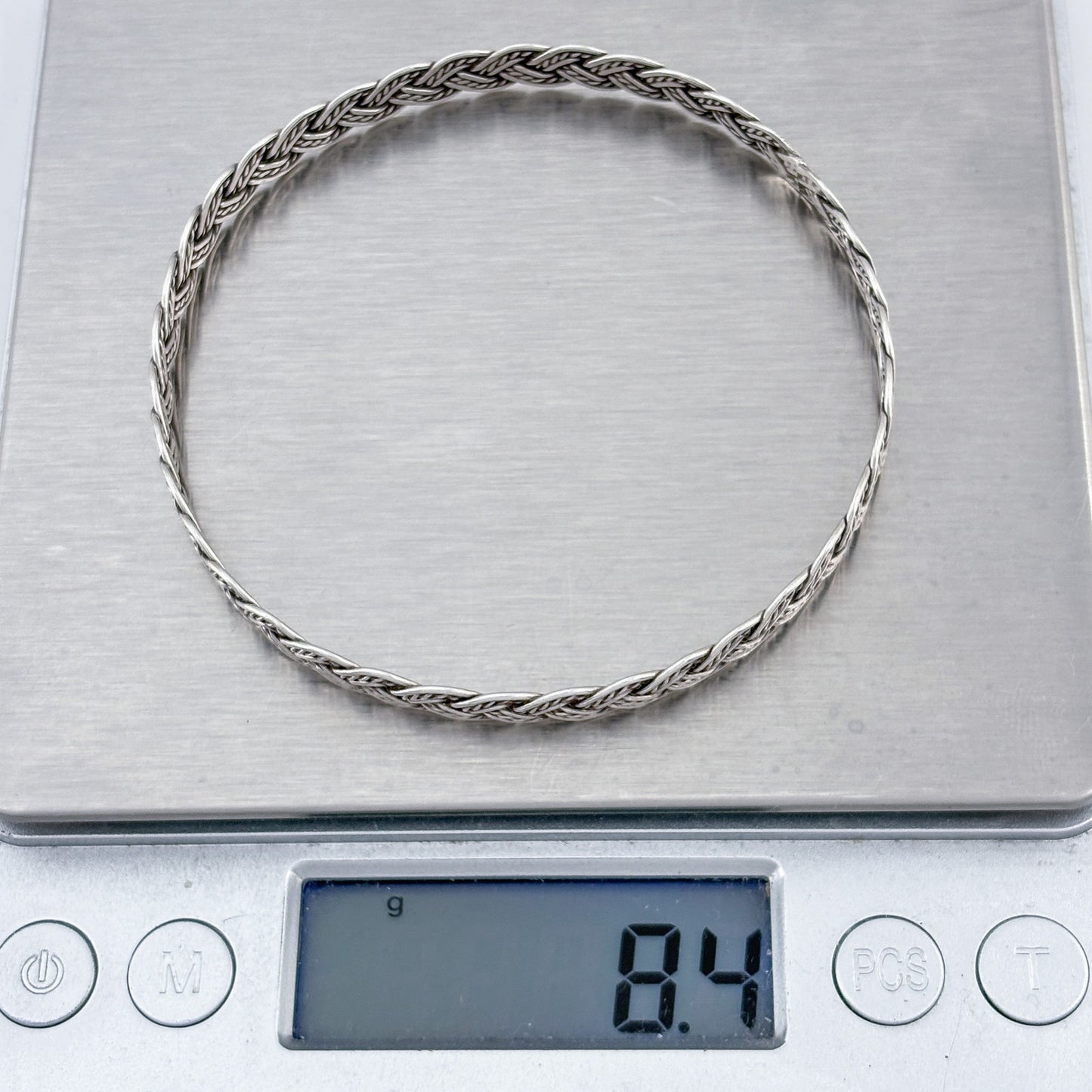 Vintage Sterling Silver 925 Braided Bangle Bracelet 8"