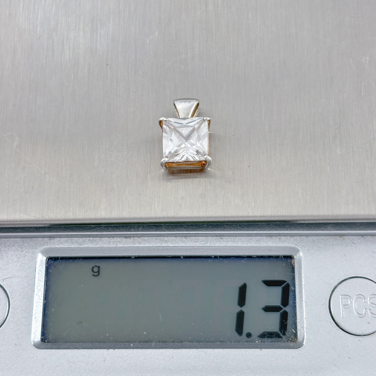 Vintage Sterling Silver 925 Cubic Zirconia Square Pendant