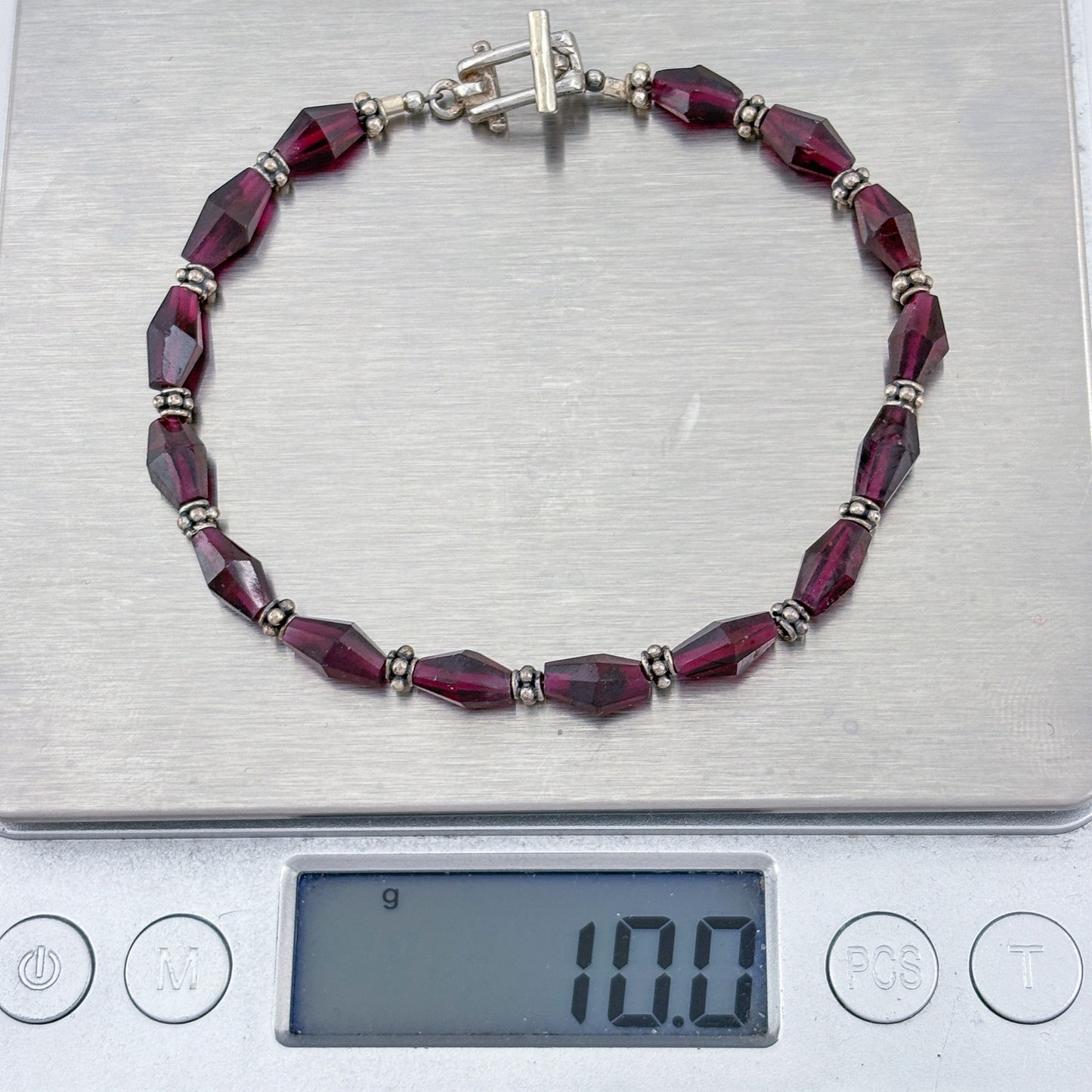 Vintage Sterling Silver 925 Garnet Toggle Bracelet 8"