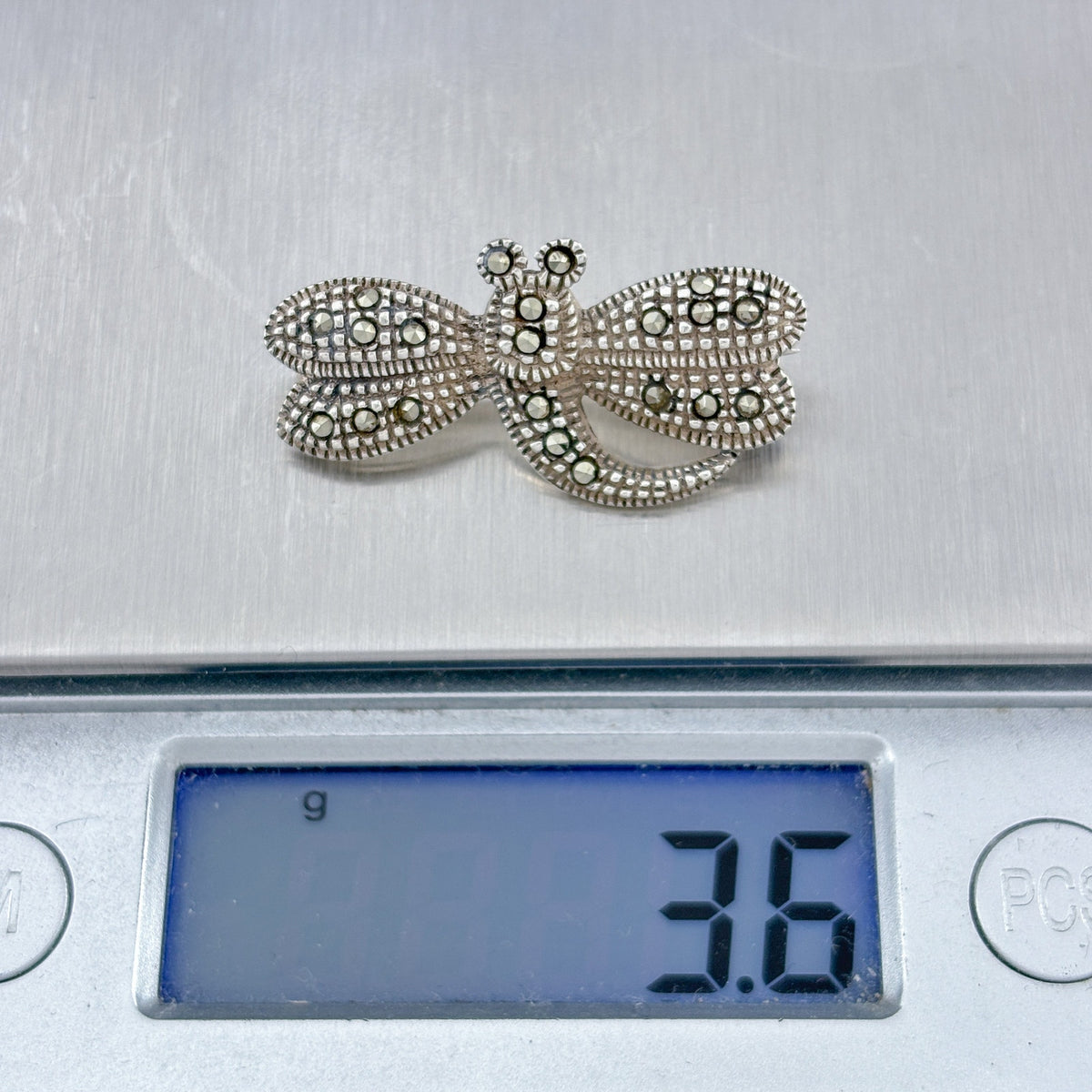 Vintage Sterling Silver 925 Marcasite Dragonfly Brooch