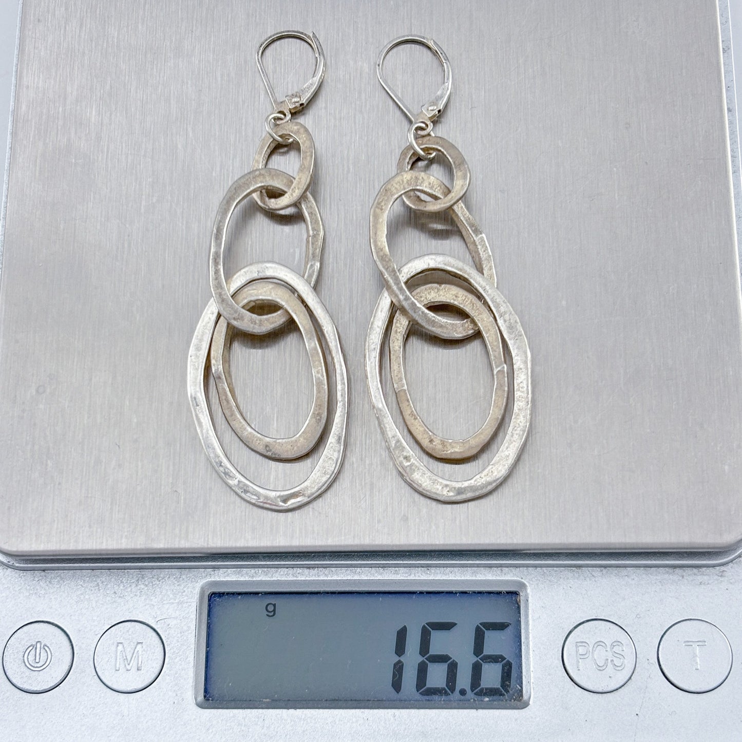 Vintage Sterling Silver 925 Linked Oval Dangle Earrings