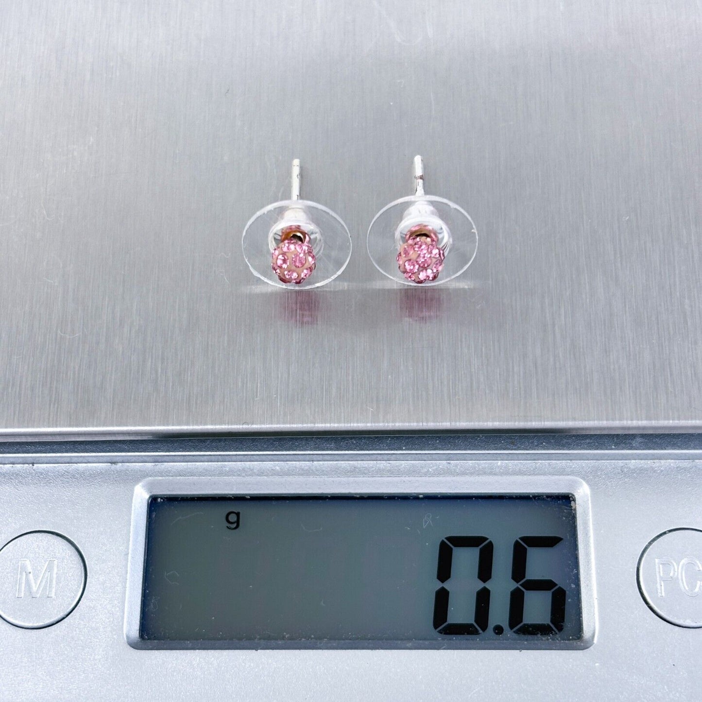 Vintage Sterling Silver 925 Pink Rhinestone Stud Earrings