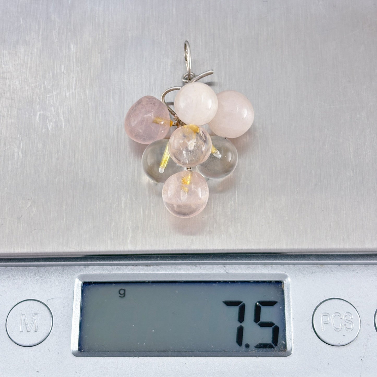 Vintage Sterling Silver 925 Rose Quartz Grape Cluster Pendant