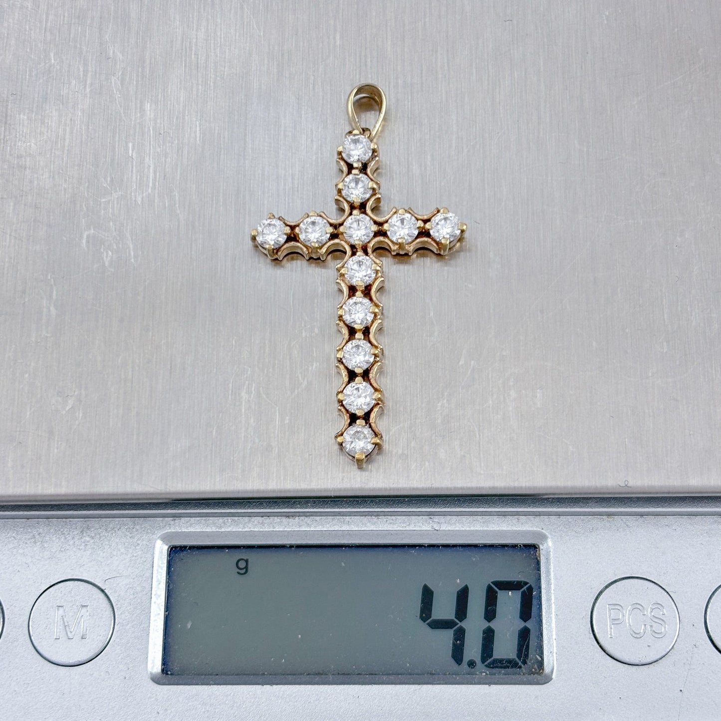 Vintage Gold-Tone Sterling Silver 925 Cubic Zirconia Cross Pendant