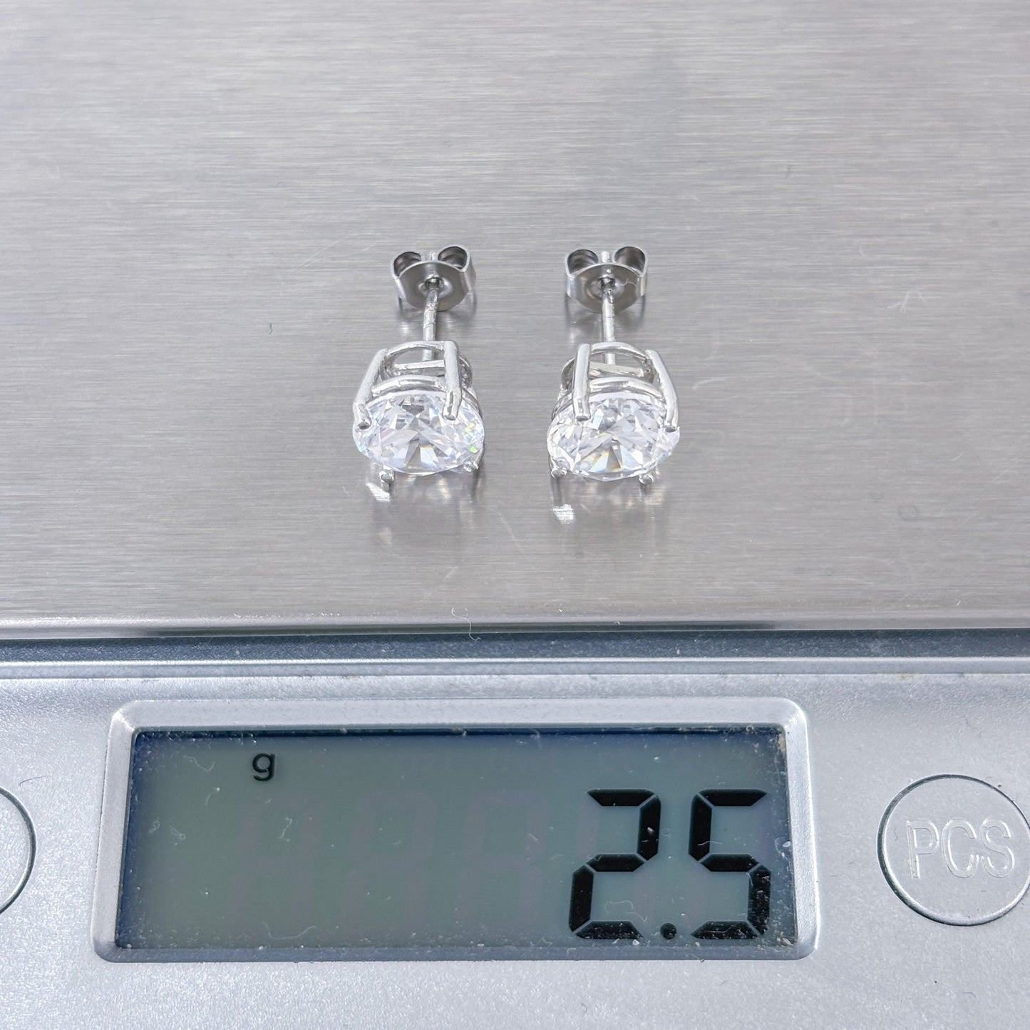 Vintage Sterling Silver 925 Cubic Zirconia Round Stud Earrings