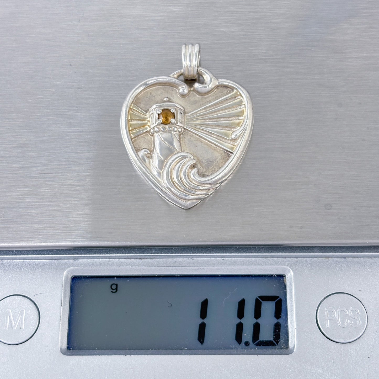 Vintage Gorham Sterling Silver 925 Citrine Lighthouse Heart Pendant