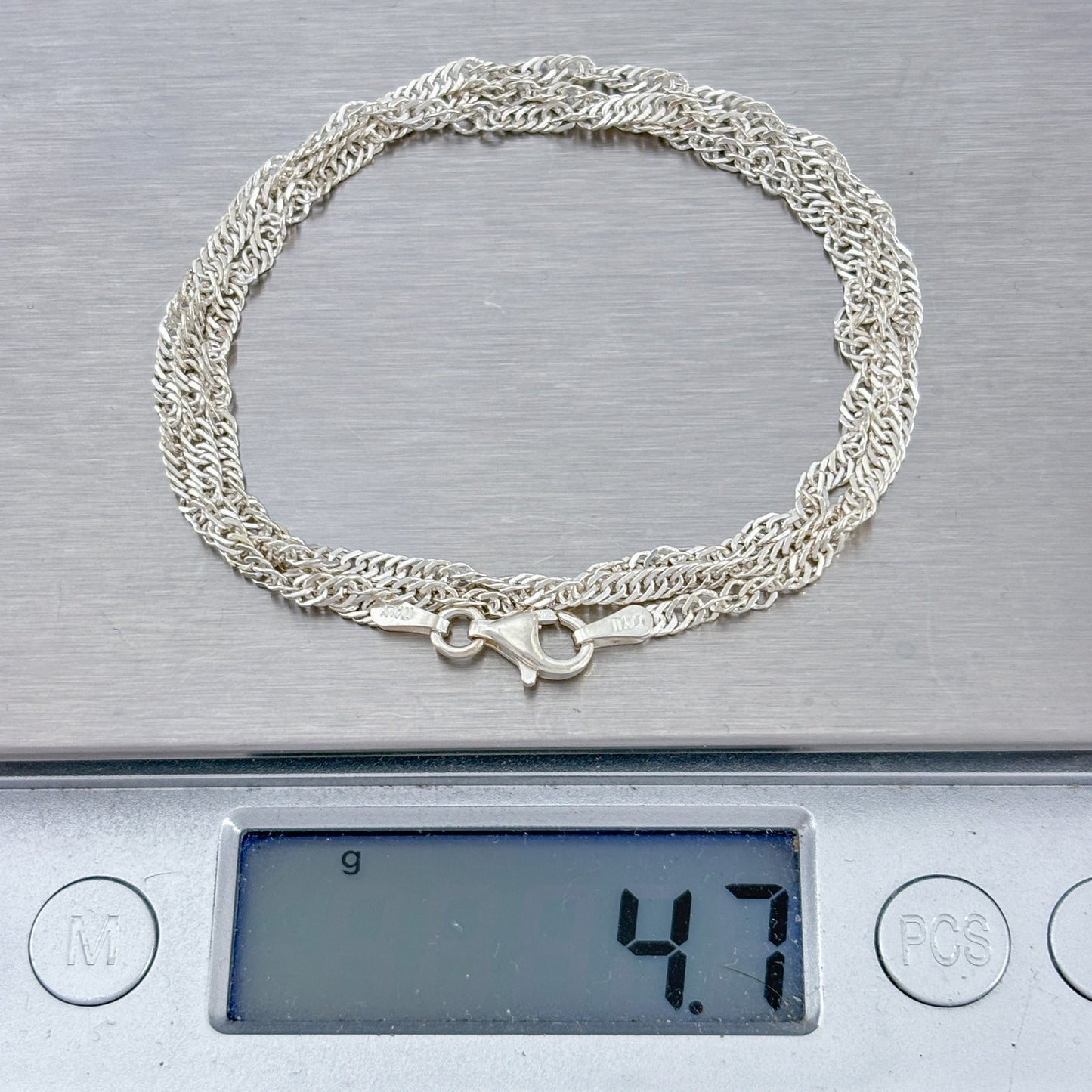 Vintage Italian Sterling Silver 925 Singapore Link Chain Necklace 19.5"