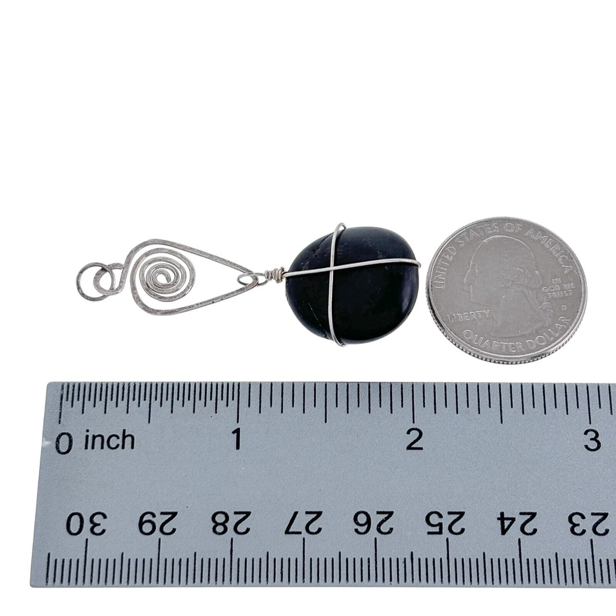 Silver-Tone Wire Wrapped Onyx Healing Stone Pendant
