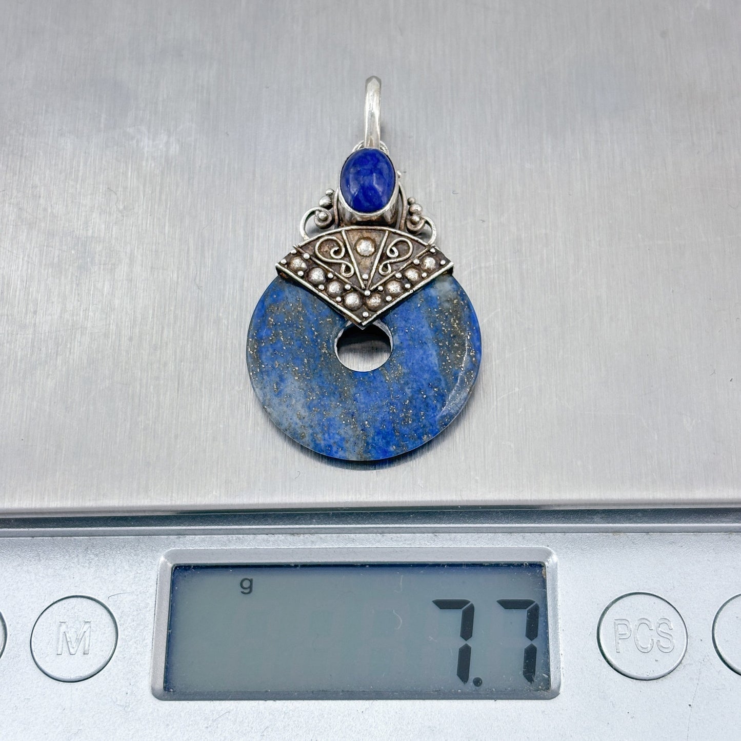 Vintage Sterling Silver 925 Lapis Lazuli Donut Pendant