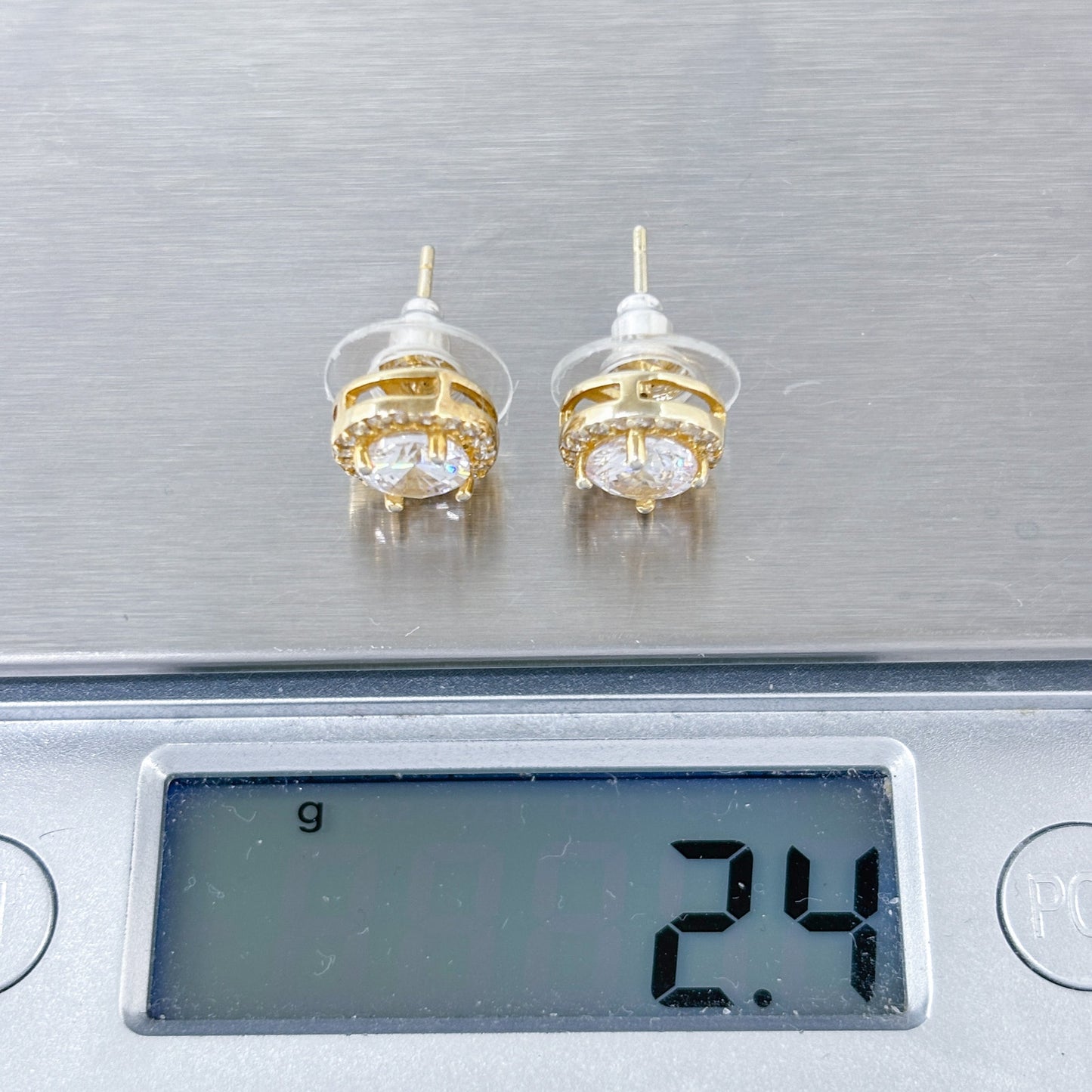 Vintage Gold-Tone Sterling Silver 925 Cubic Zirconia Halo Stud Earrings