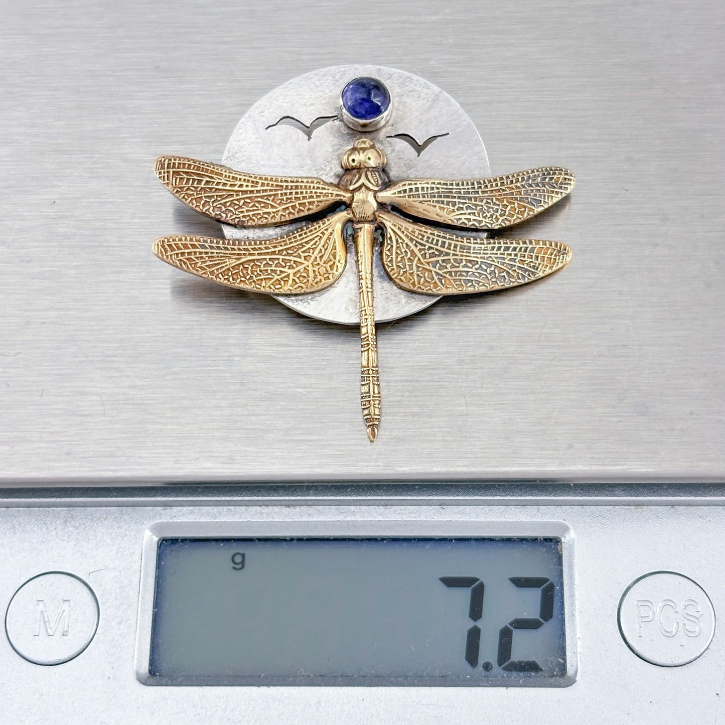 Vintage Sterling Silver 925 Lapis Lazuli Dragonfly Brooch