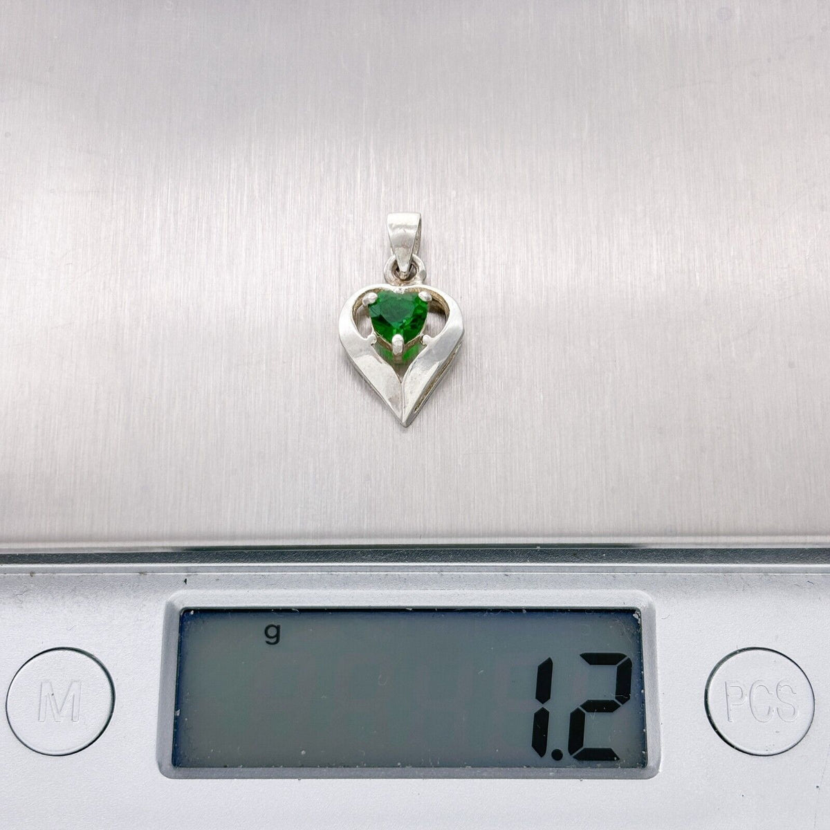 Vintage Sterling Silver 925 Green Crystal Heart Pendant
