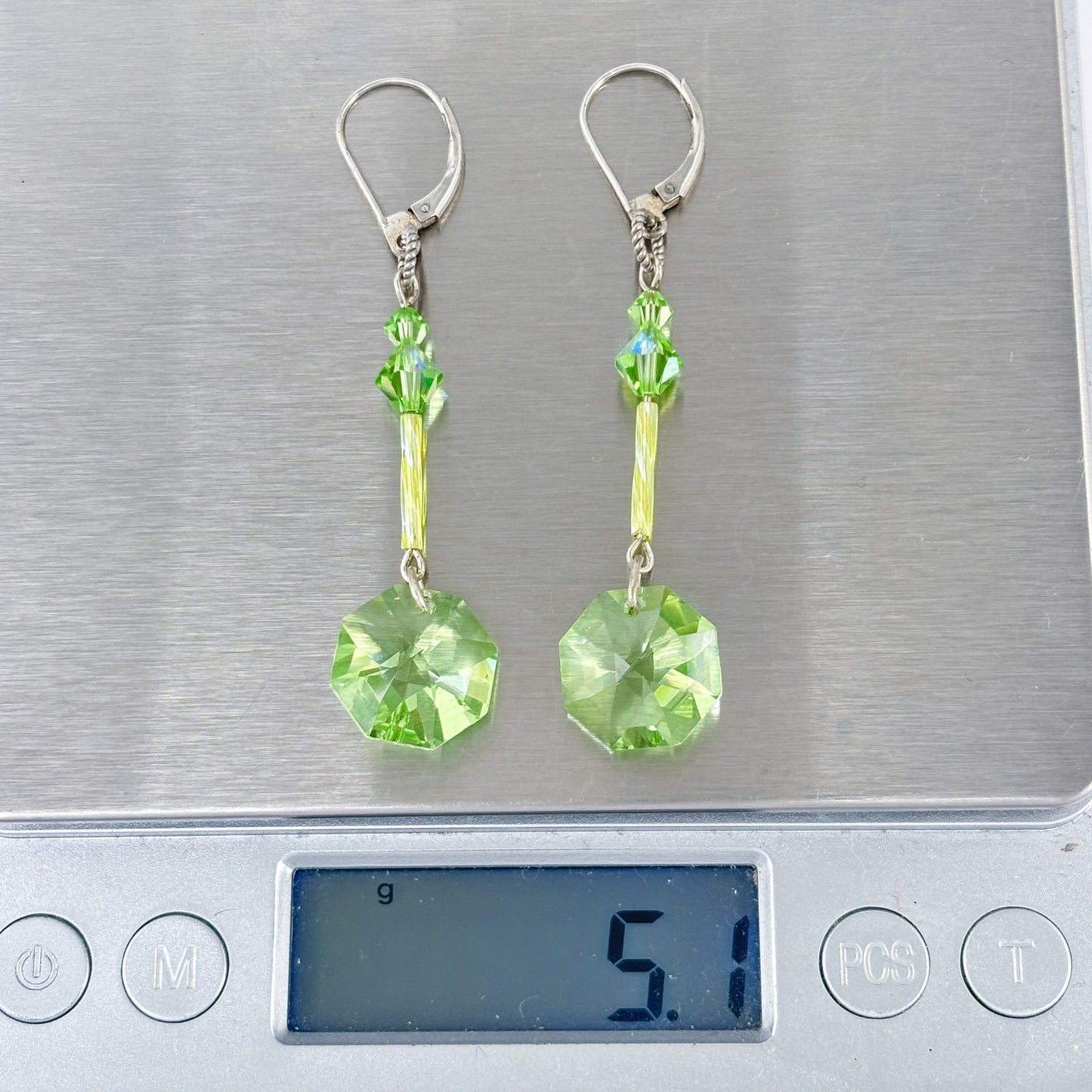 Vintage Sterling Silver 925 Green Crystal Drop Earrings