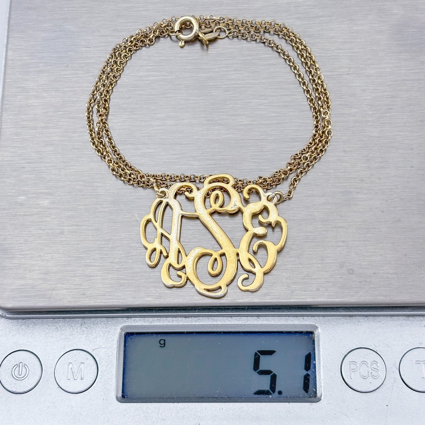 Vintage Gold-Tone Sterling Silver 925 Monogram ISE Pendant Necklace 19"