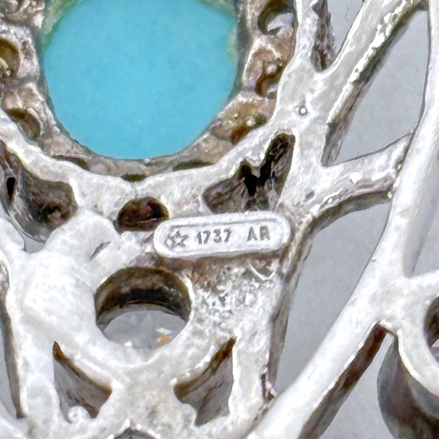 Vintage Sterling Silver 925 Turquoise Cubic Zirconia Cross Pendant
