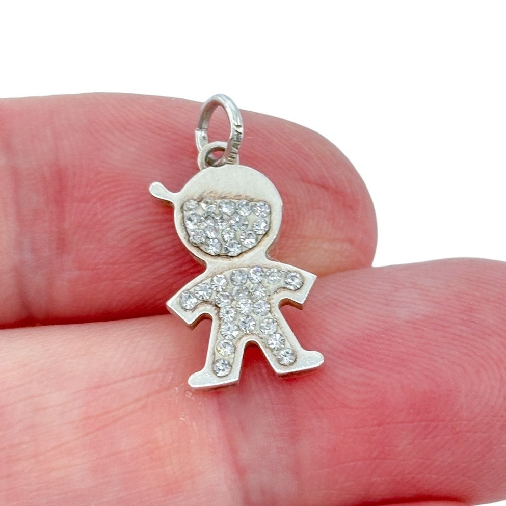 Vintage Italy Sterling Silver 925 Cubic Zirconia Boy Charm