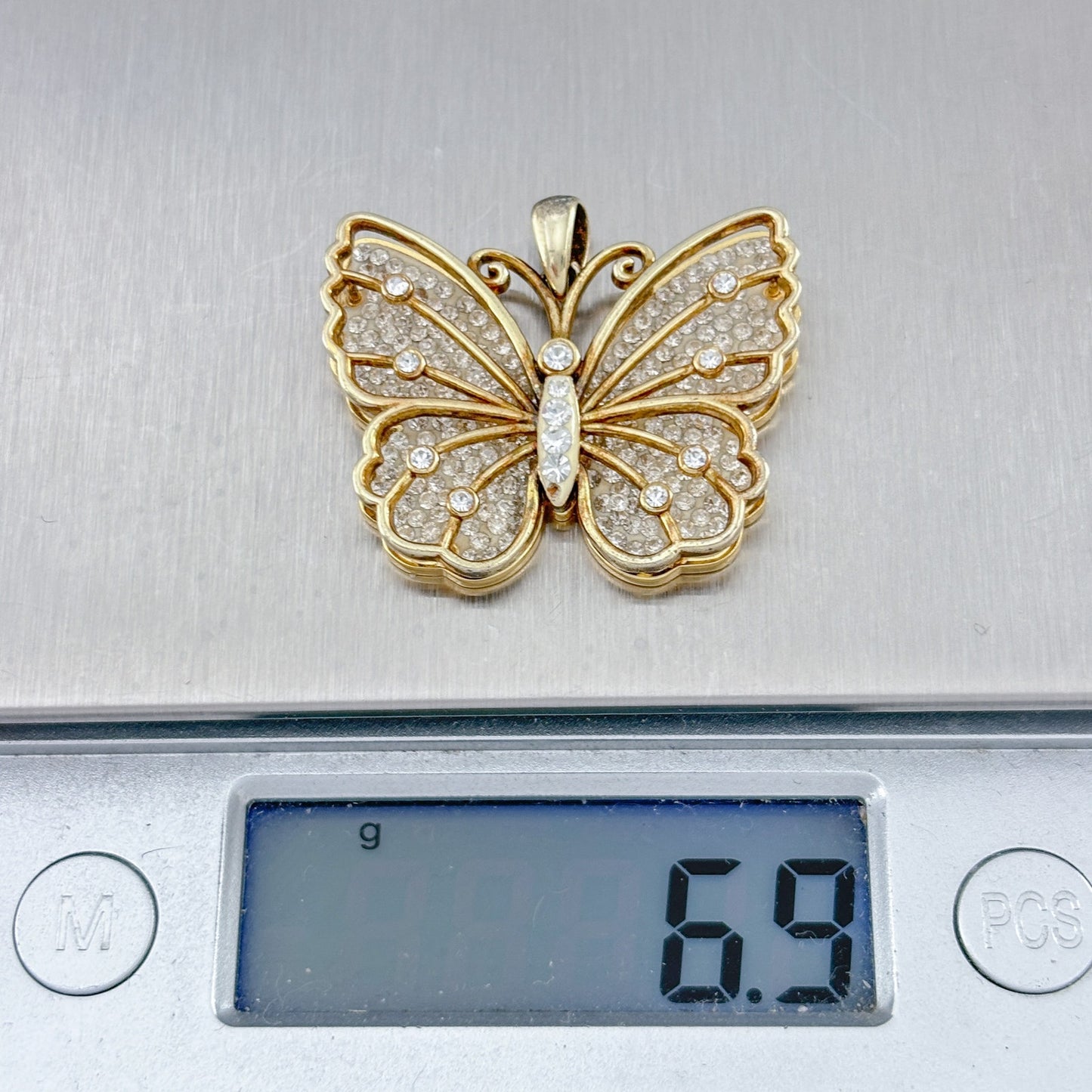Vintage Gold-Tone Sterling Silver 925 Cubic Zirconia Butterfly Pendant