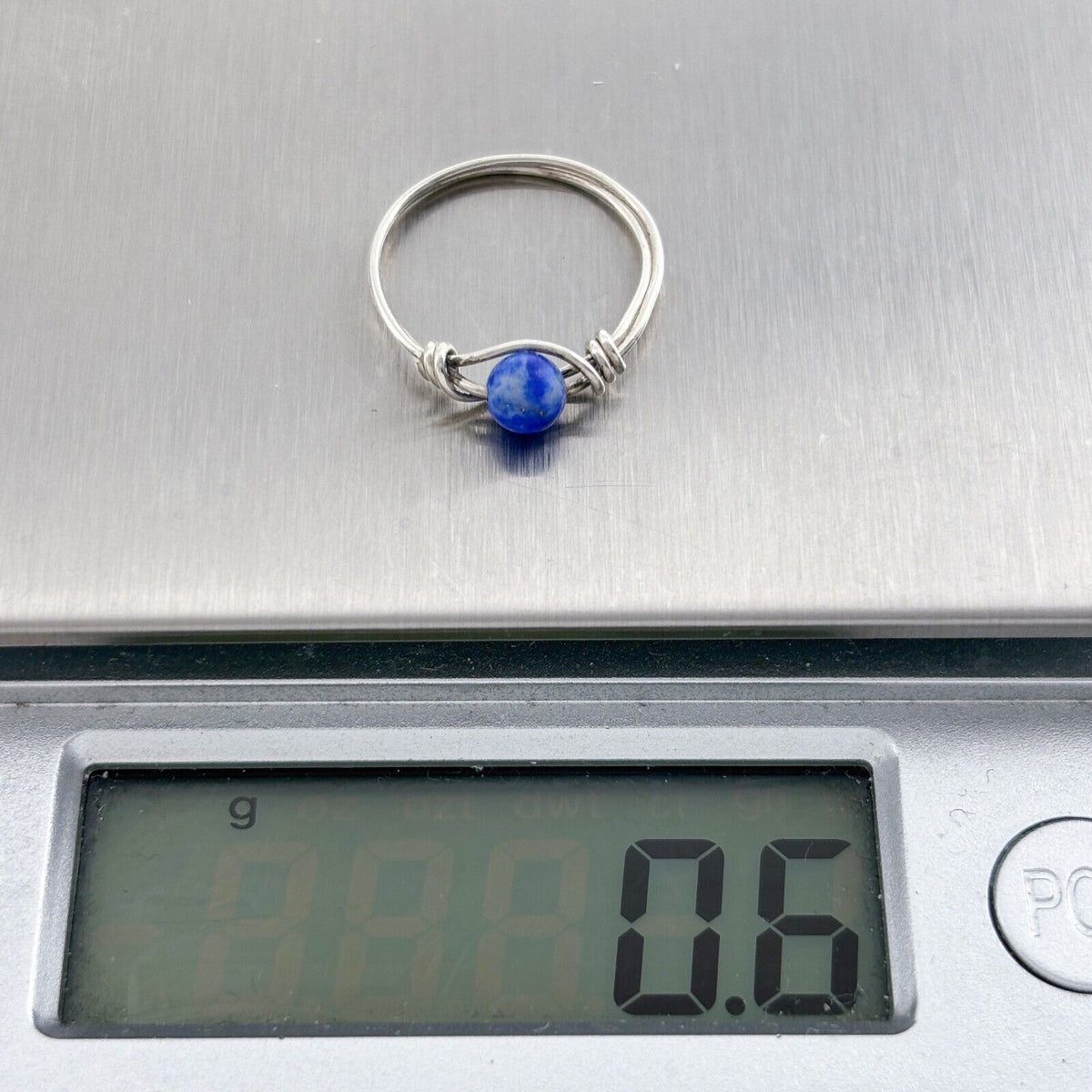 Vintage Silver-Tone Wire Wrapped Blue Lapis Lazuli Sphere Bead Ring Size 3