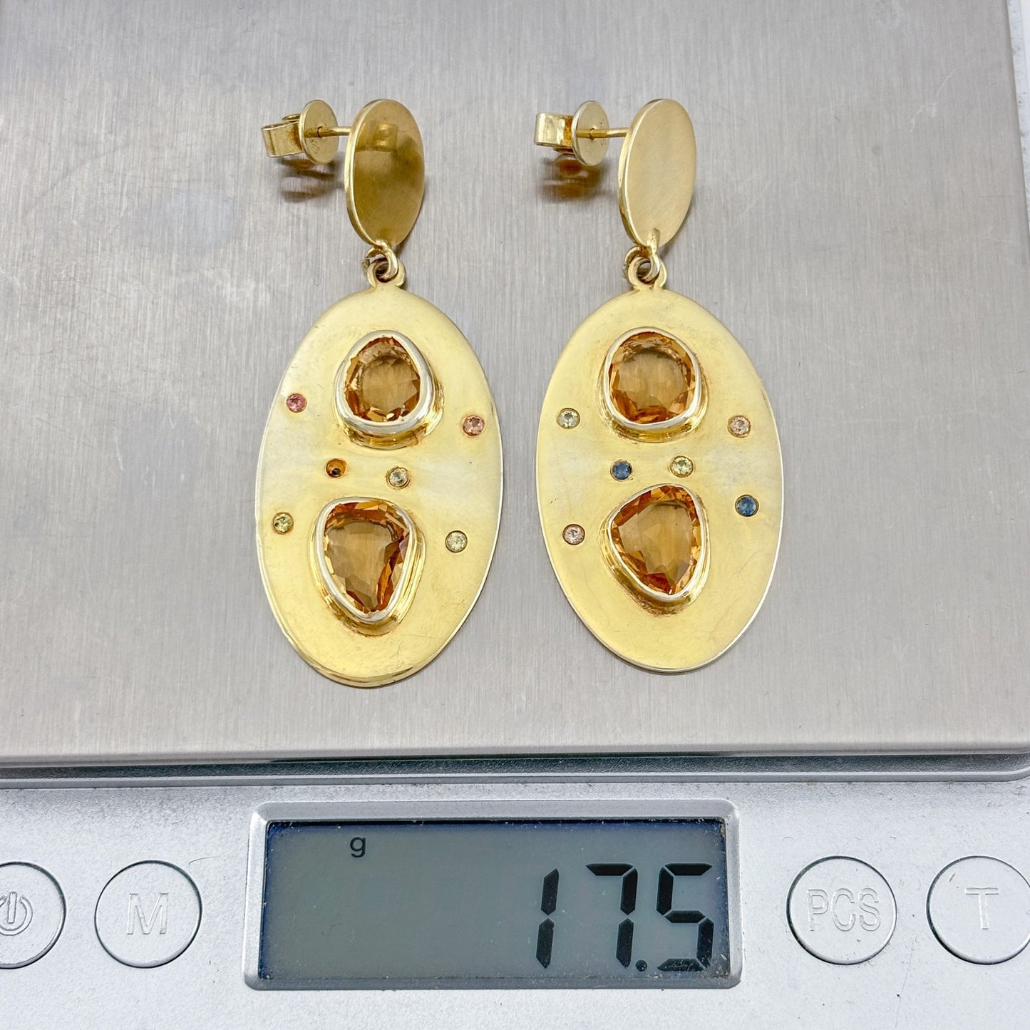 Vintage Gold-Tone Sterling Silver 925 Citrine Sapphire Earrings