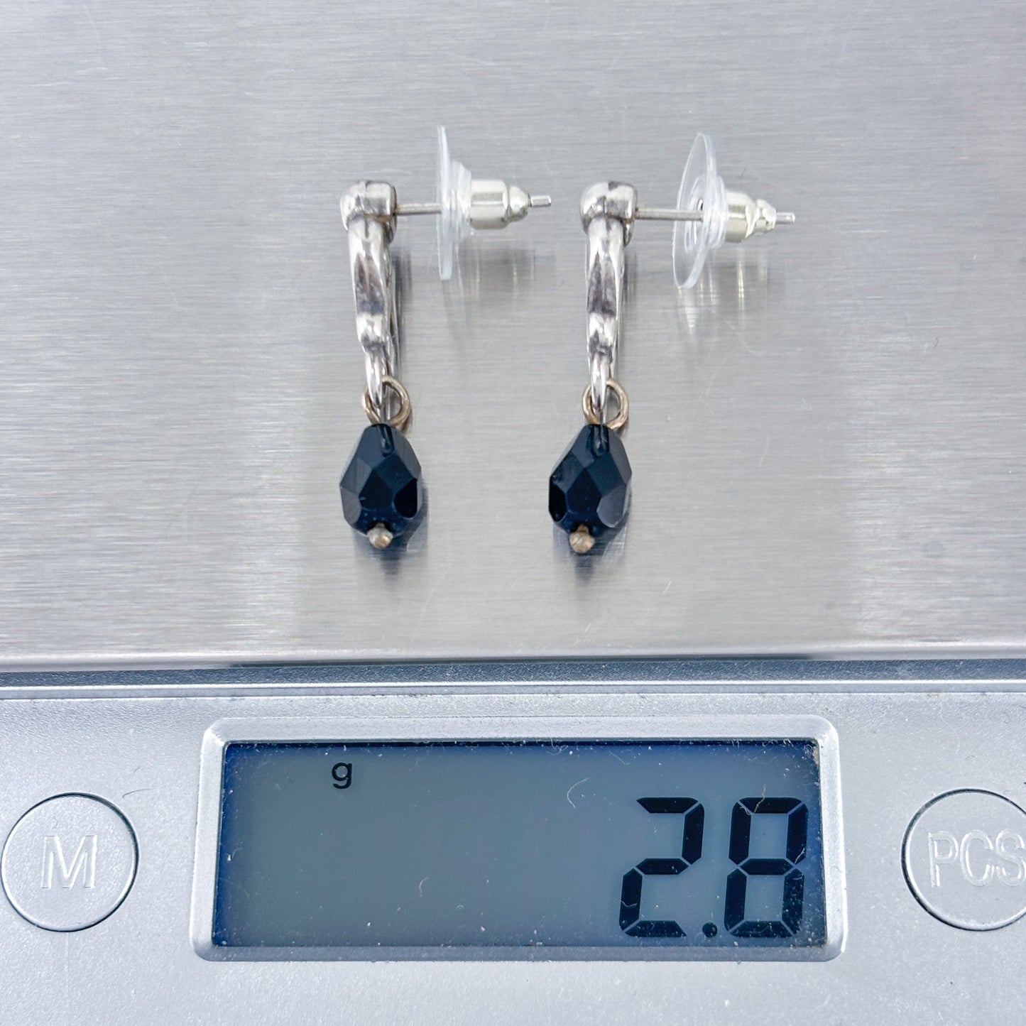 Vintage Sterling Silver 925 Melanite Black Garnet Drop Earrings