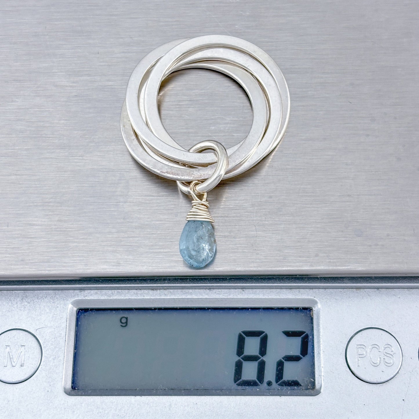 Vintage Sterling Silver 925 Aquamarine Hoop Pendant