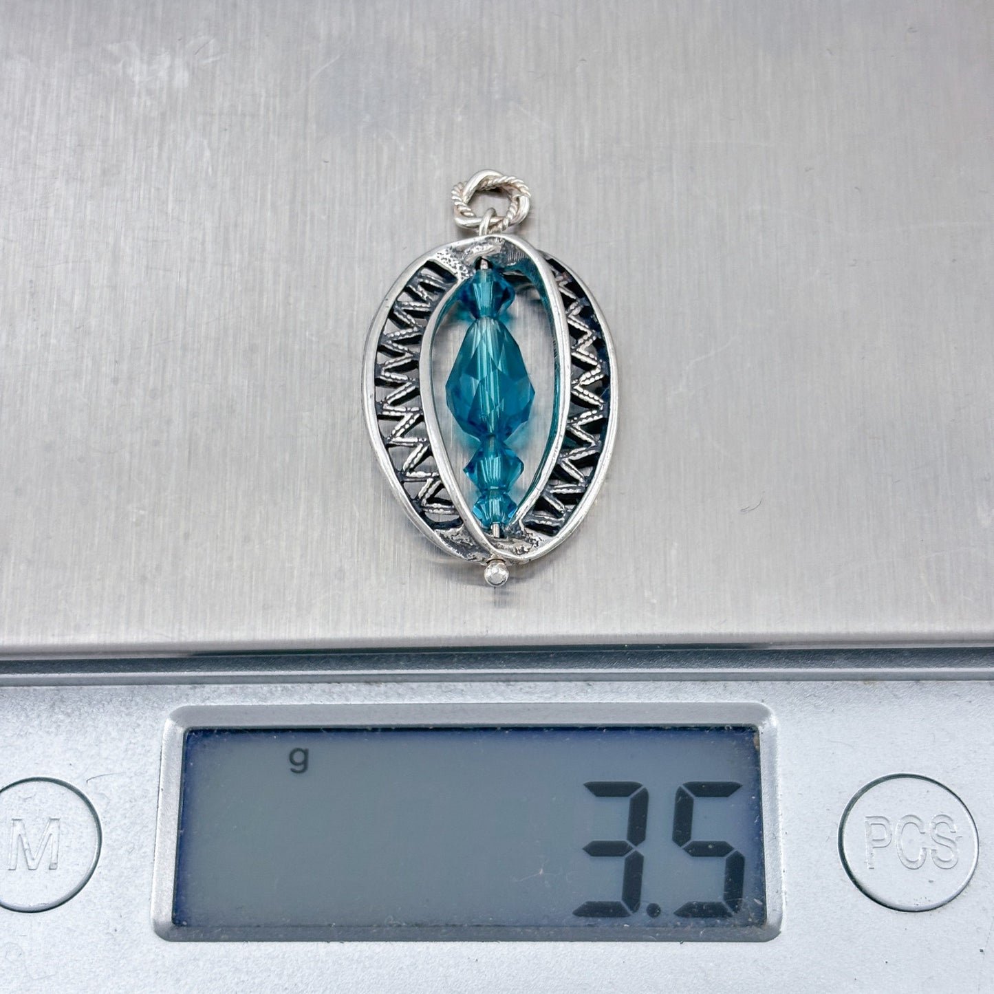 Vintage Sterling Silver 925 Blue Crystal Pendant