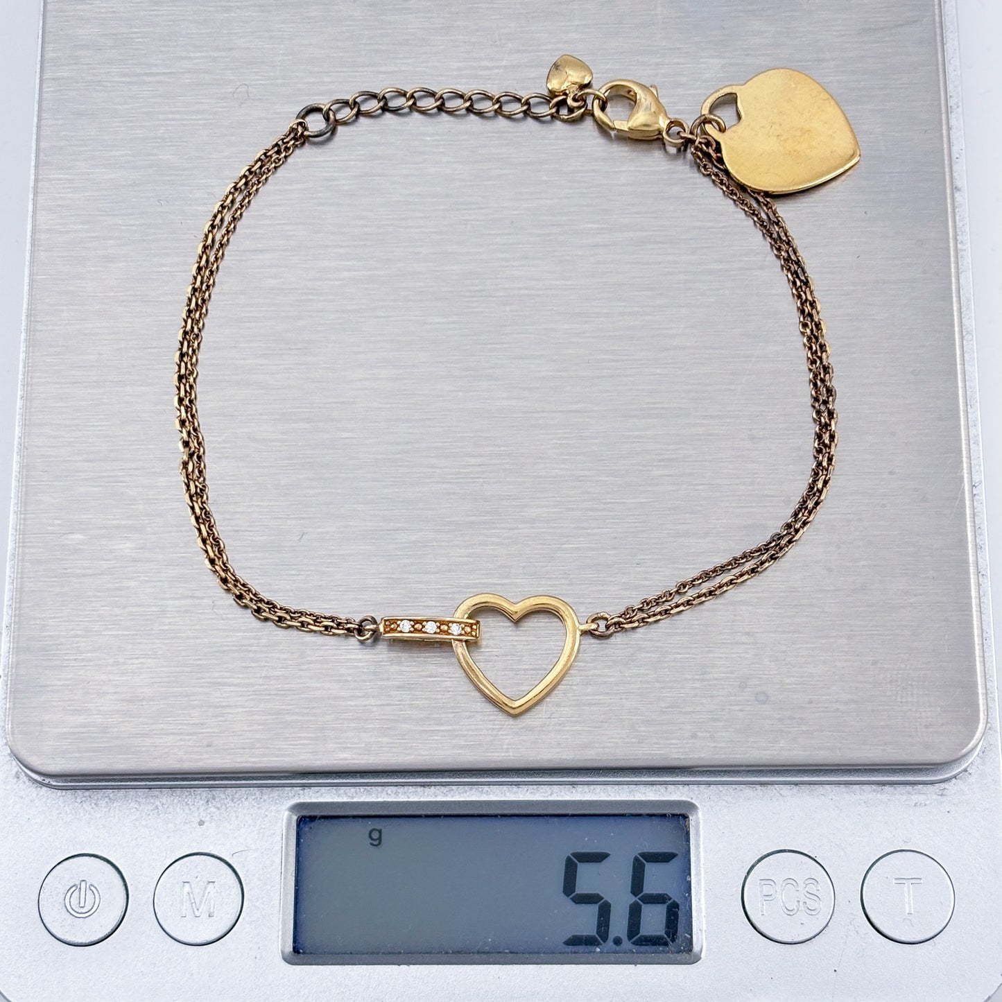 Vintage Sterling Silver 925 Gold Heart Bracelet 7"-8.25"