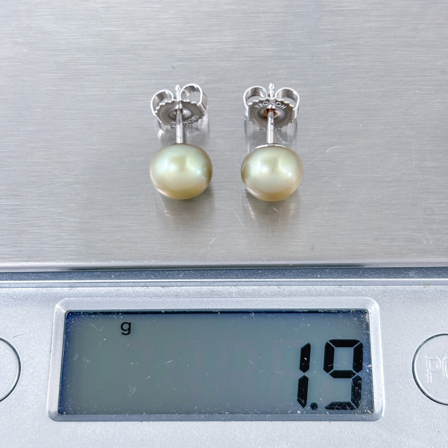 Vintage Sterling Silver 925 Golden Pearl Stud Earrings