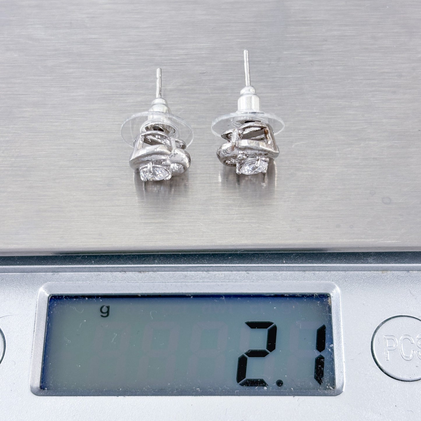 Vintage Sterling Silver 925 Cubic Zirconia Heart Stud Earrings