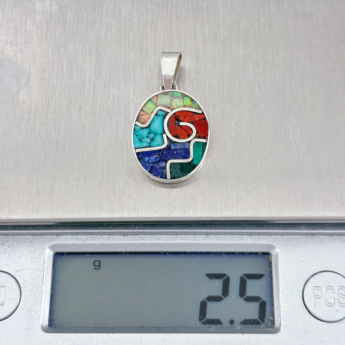 Vintage Sterling Silver 925 Multi Stone Mosaic Pendant