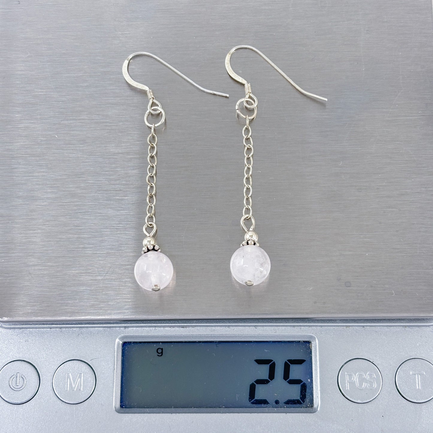 Vintage Sterling Silver 925 Rose Quartz Drop Earrings