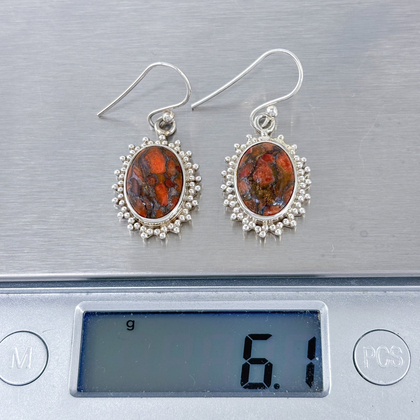 Vintage Sterling Silver 925 Red Jasper Drop Earrings